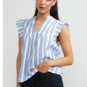 Blue and White women’s top. Cotton with lovely stripe pattern.